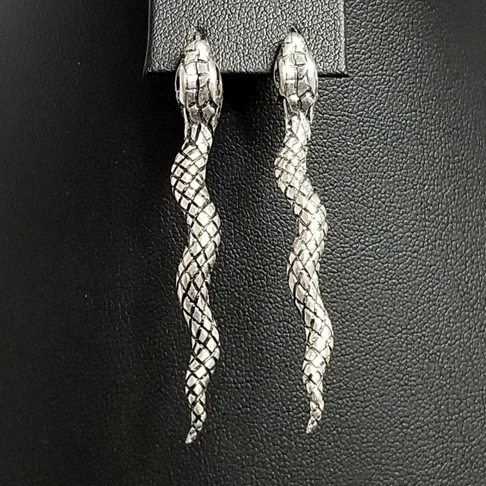 NWOT - Silver Tone Biting Snake Earrings